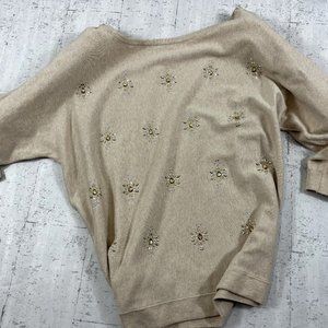 White House Black Market Luxurious Tan Sweater with Decorative Gems Size XL